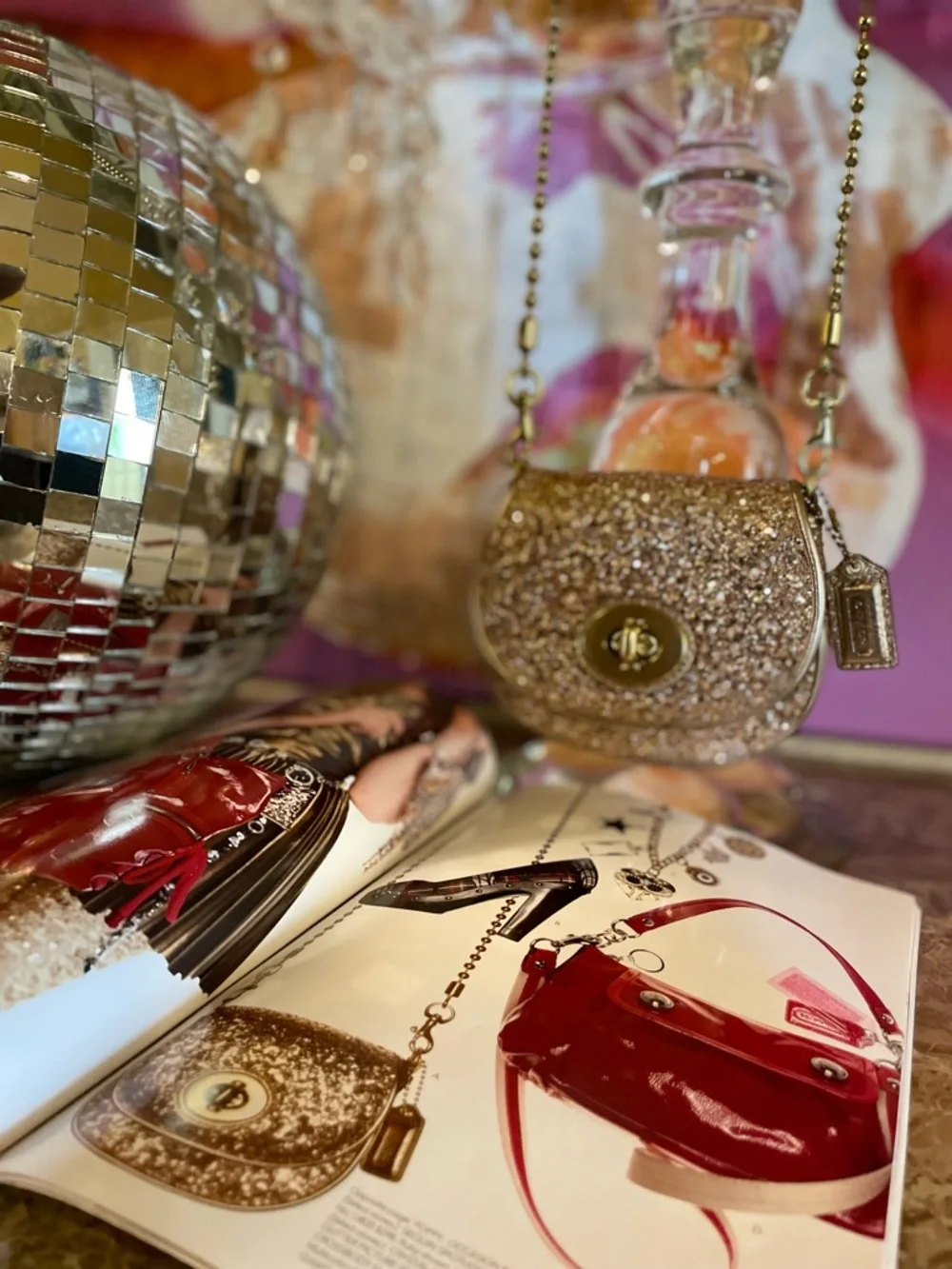 COACH Sparkle Leather Crossbody Gold Glitter Mini Bag Style No 43292 - Picture 16 of 17